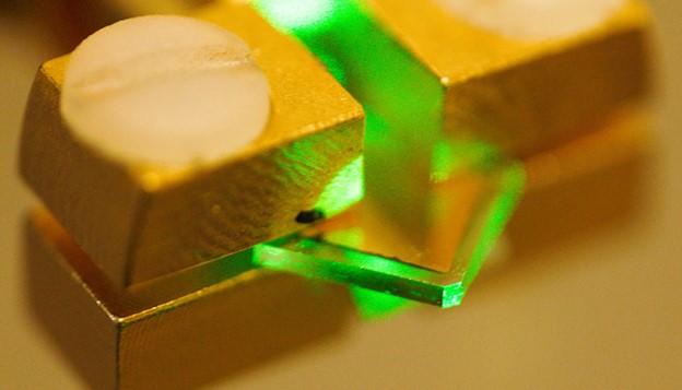 A photoconductive switch made from a synthetic, chemical vapor deposition diamond under test