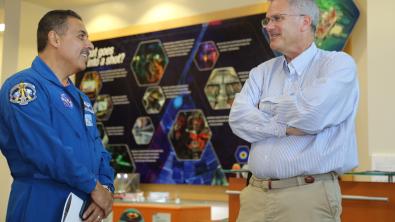 José Hernández tours the National Ignition Facility with another former astronaut, Jeff Wisoff, who is the principal associate director of NIF & Photon Science. (Photo: Carrie Martin/LLNL)