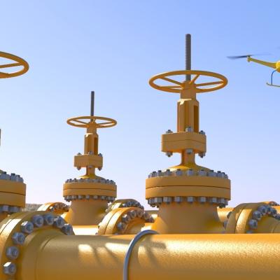 Stock image UAV drone monitoring gas near pipeline valves
