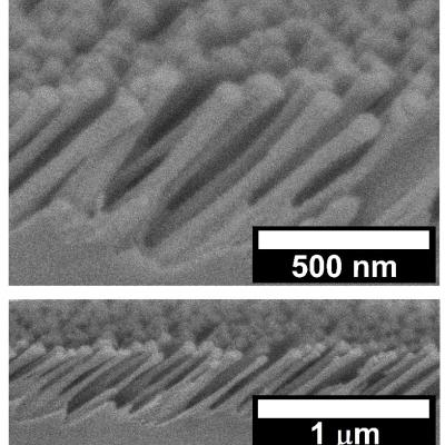 SEM image of etched metasurface with angled features