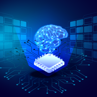 Stock image of brain and electronic interface